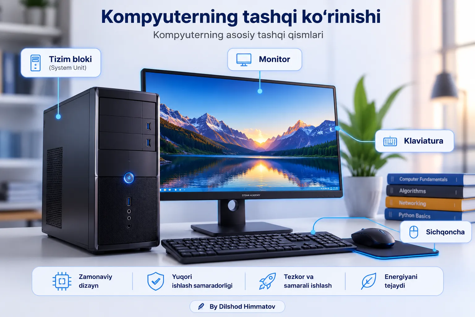 Tizim bloki, monitor, klaviatura va sichqonchadan iborat kompyuter tizimi